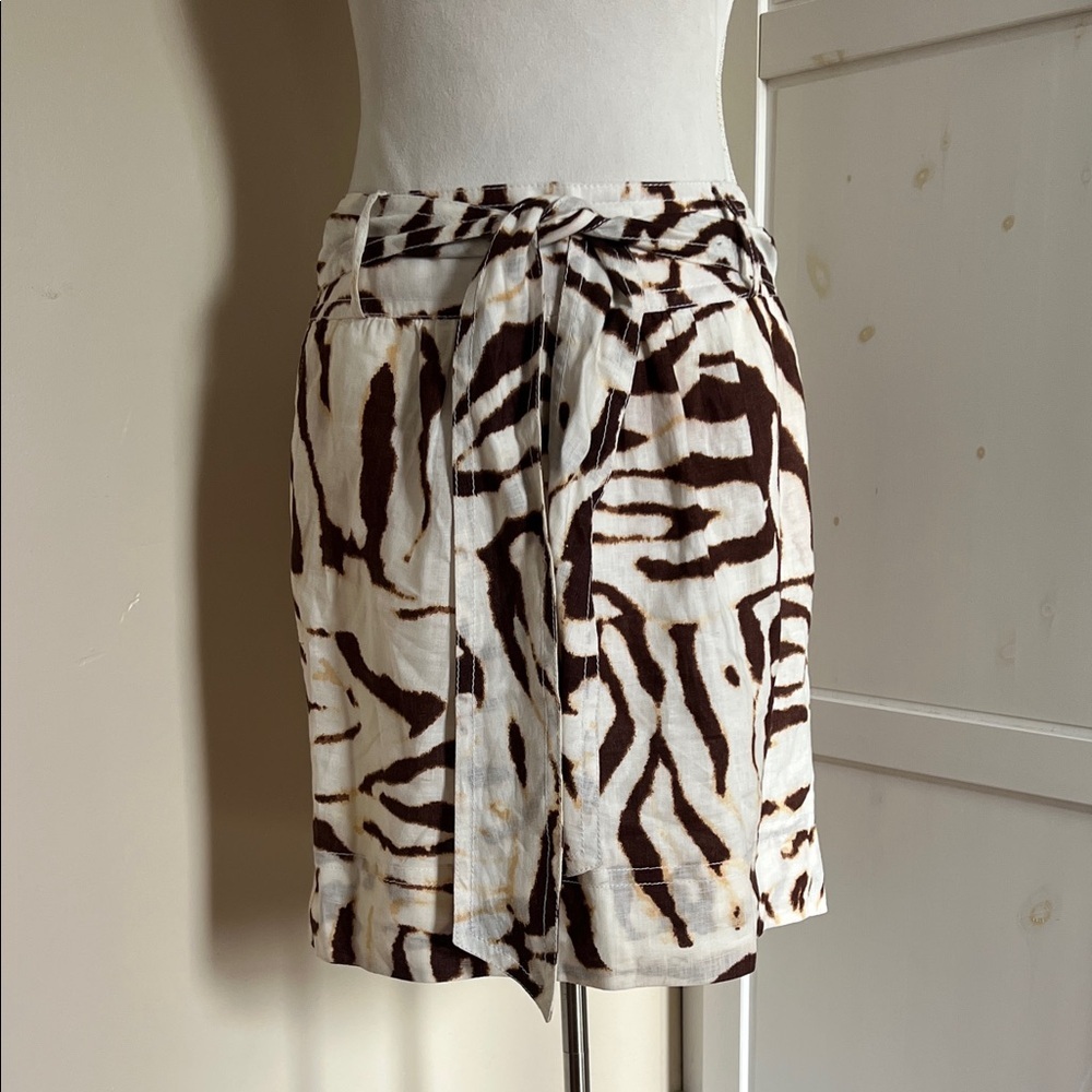 Banana Republic Zebra Print Linen Mini Skirt | High-Waist with Tie Size 8